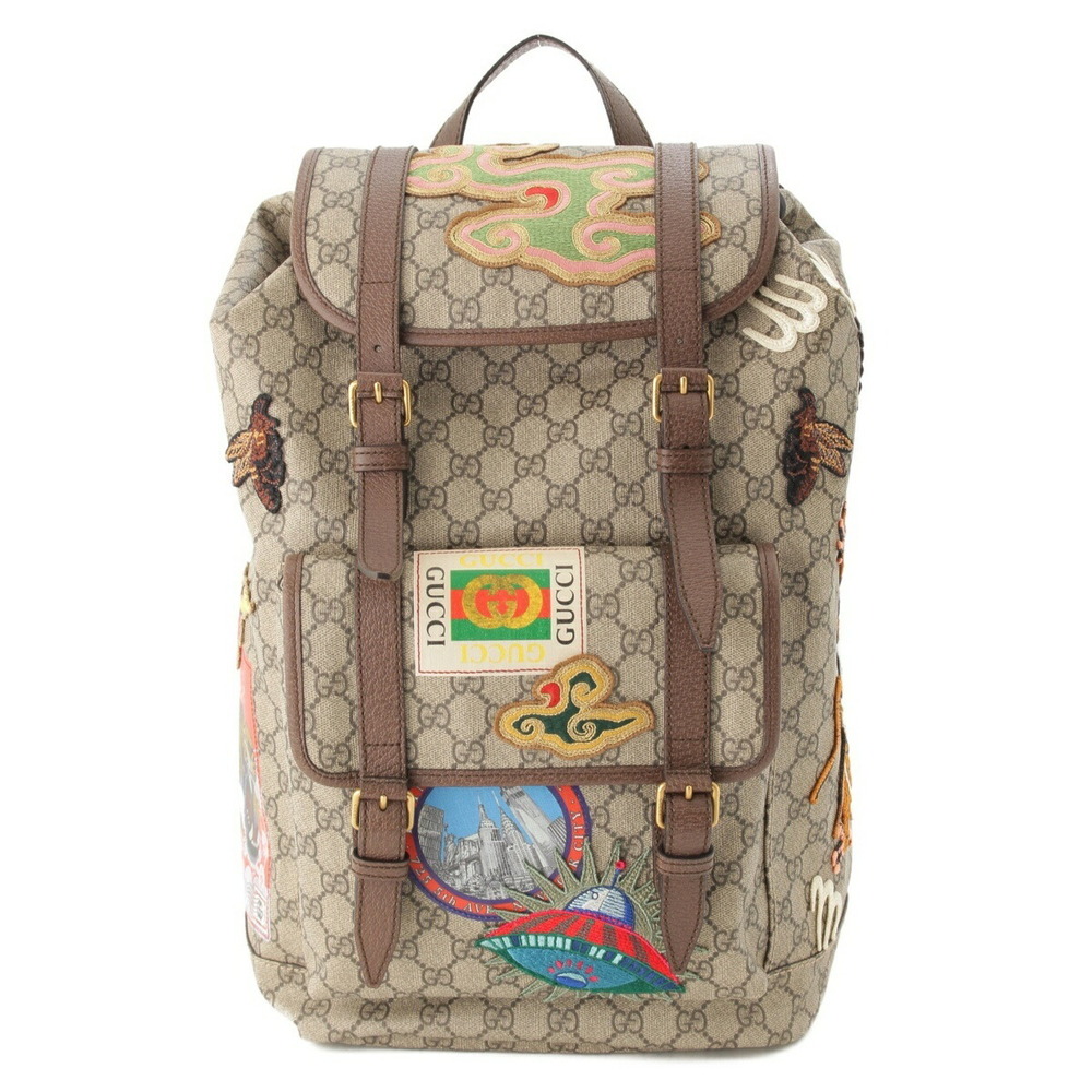Gucci Supreme Appliqu Backpack GG Courier Beige Soft Patch Tan - Picture 2 of 9